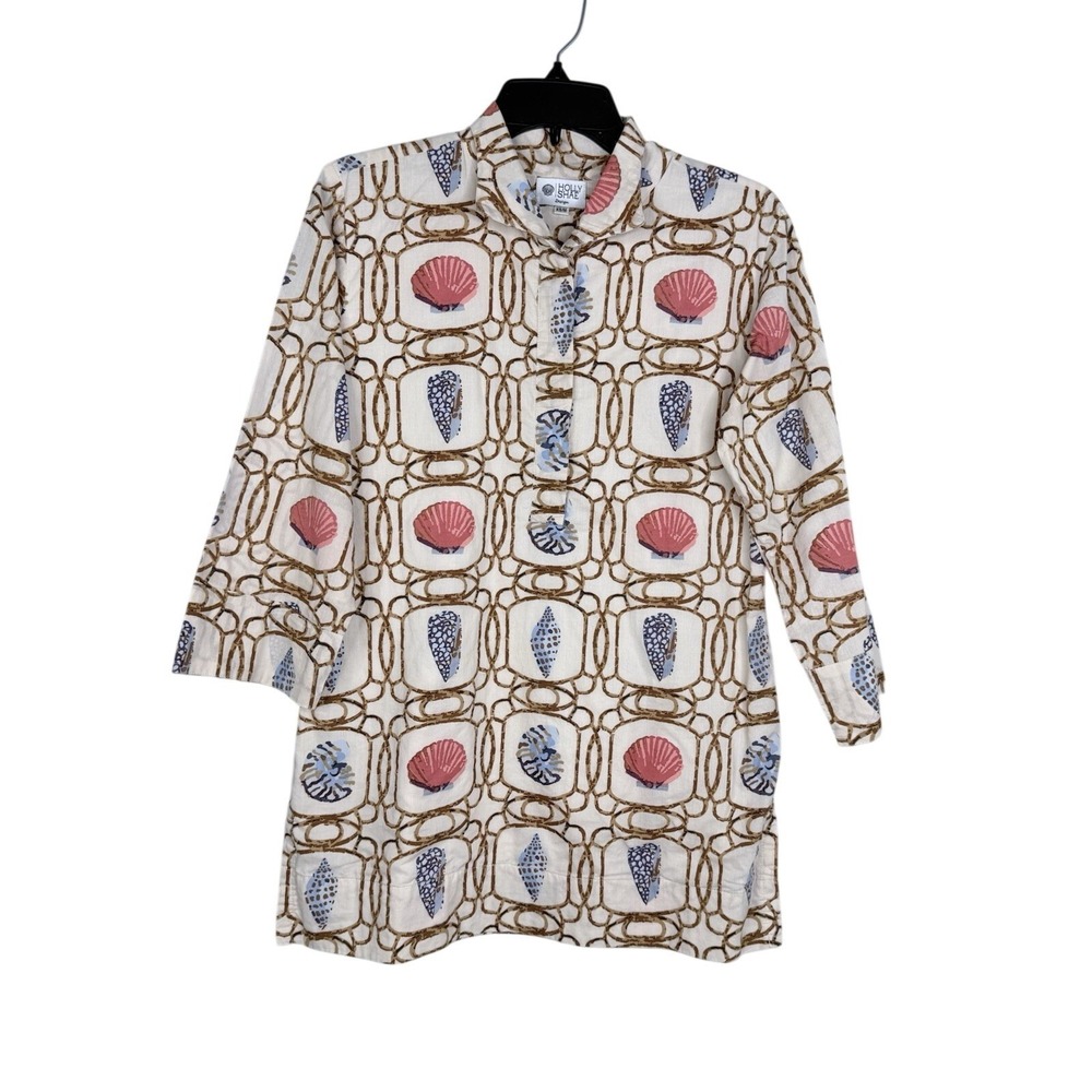 Holly Shae Designs Tunic Popover Shirt XS/M Sea Shells Coastal Resort Vacay